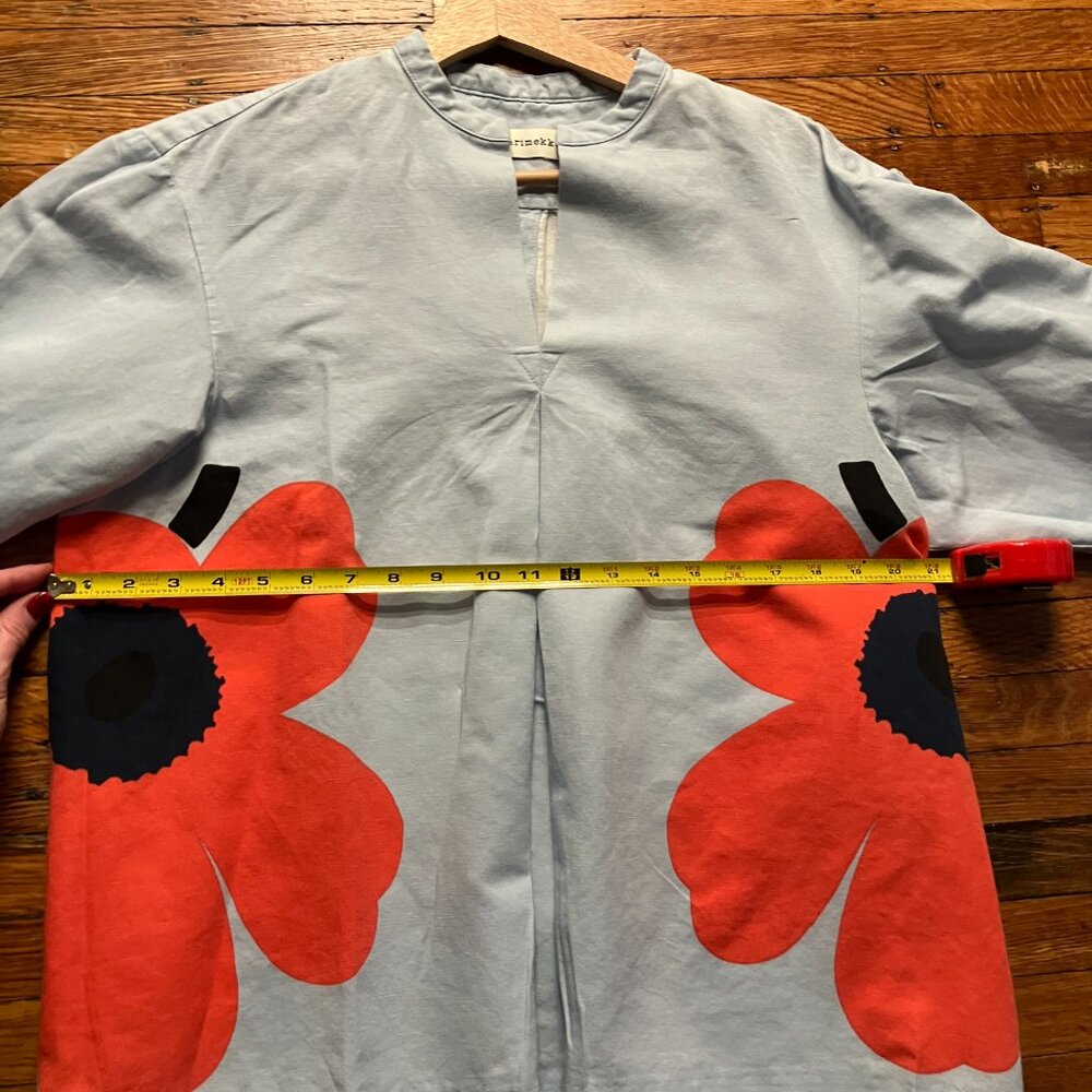 Marimekko Kaksi Heijastus Unikko Kerran Cotton Linen Shirt Size 34 US 2 Blue/Red - Picture 8 of 9